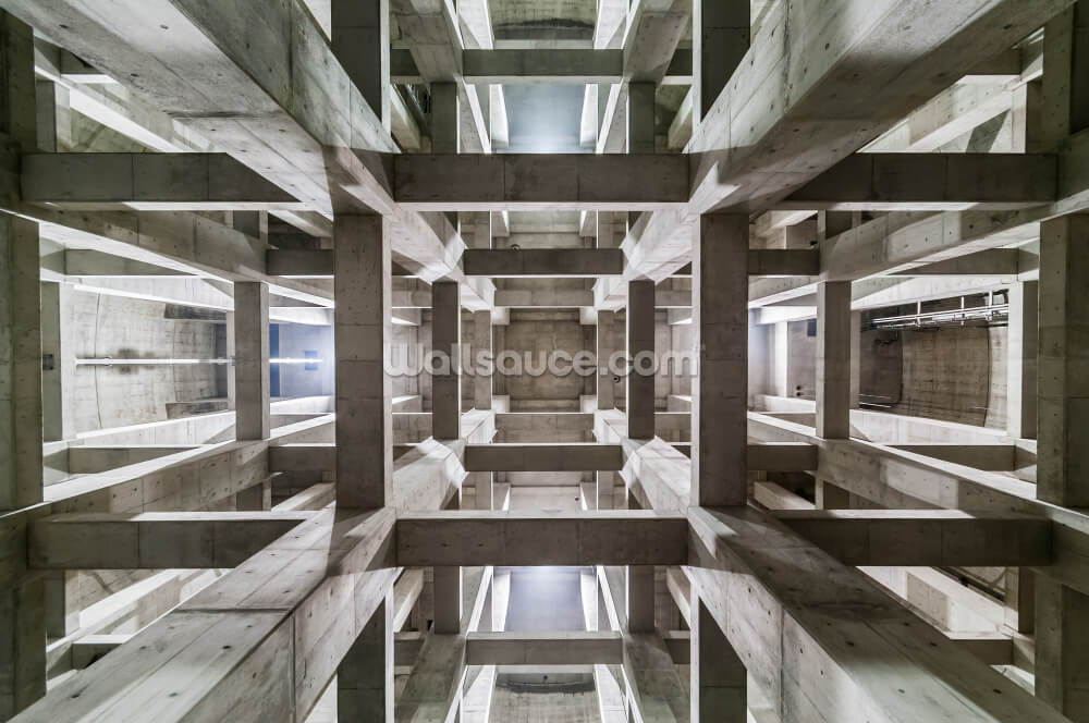 Grijze betonnen 3D-plafondmuurschildering Grijze betonnen 3D-plafondmuurschildering