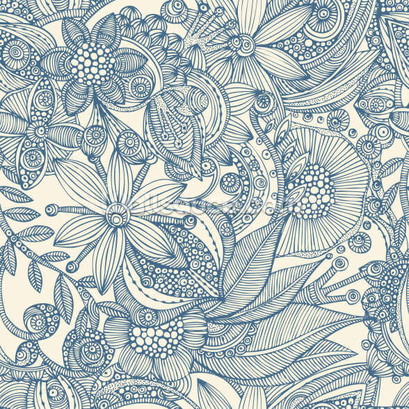 flowers and doodles blue