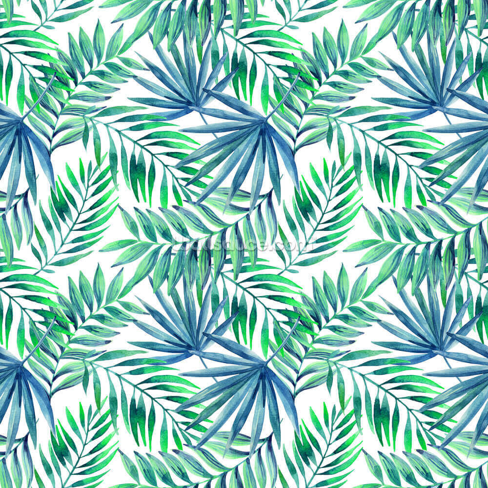 blauw en groen getinte tropische bladeren behang blauw en groen getinte tropische bladeren behang