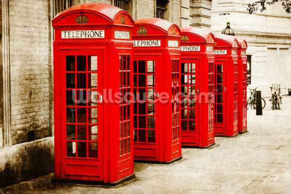 Red Telephone Boxes Wallpaper Mural | Wallsauce UK