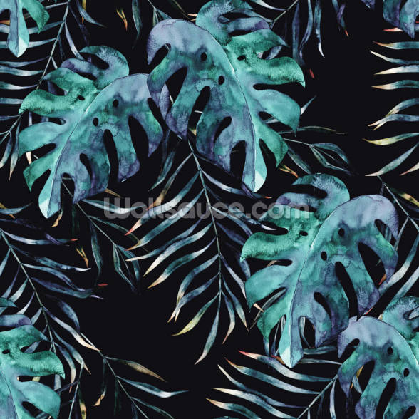 Black with Tropical Leaves Palm Wallpaper | Wallsauce UK