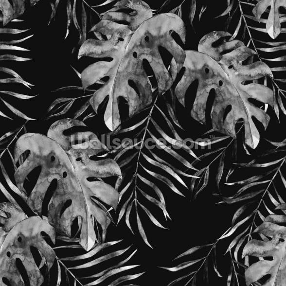 Black with Tropical Leaves Palm Wallpaper | Wallsauce UK