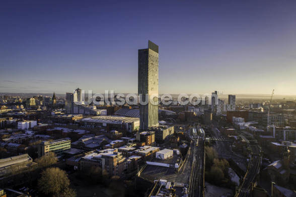 manchester city aerial sunrise