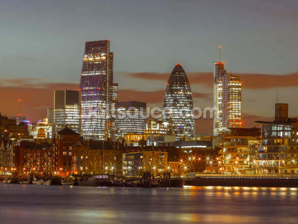 Tableau Toile Déco - Skyline De Londres Vue Panoramique - Bleu - Fait Main UK
