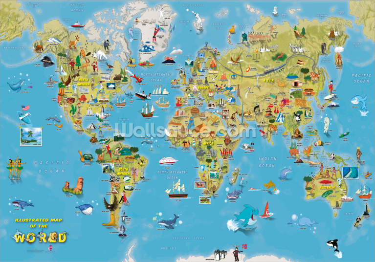 Cartoon World Map with Animals Cartoon World Map with Animals