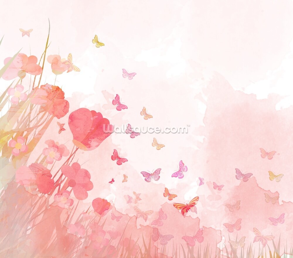 Pink Watercolor Butterflies Mural Wallsauce Au
