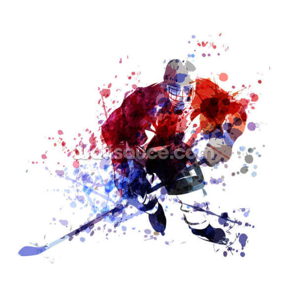 Colourful Illustration of Hockey Player Mural | Wallsauce UK