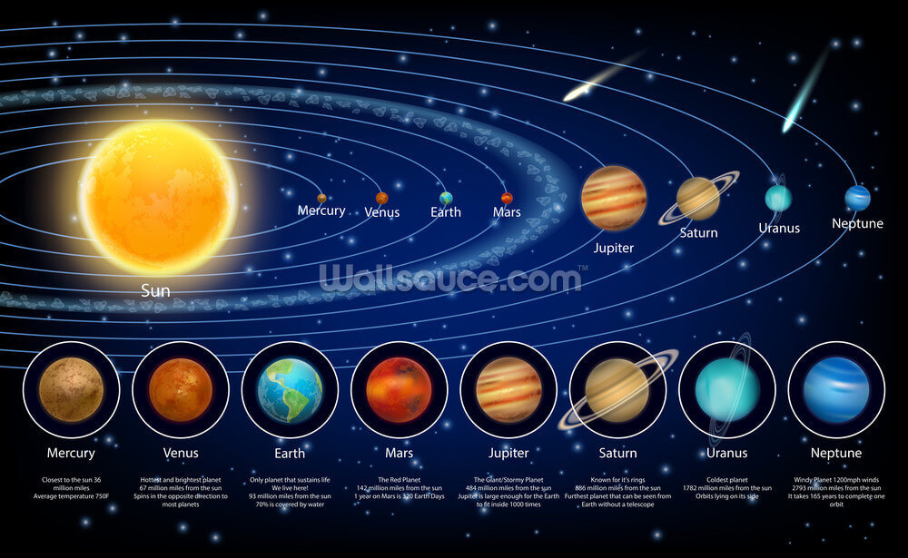 Solar System Planets with Detail Wallpaper Mural | Wallsauce AU