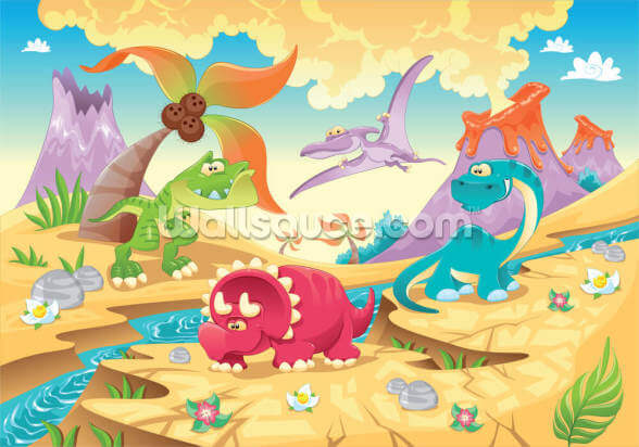 Dinosaurs Cartoon Wall Mural Wallsauce Us