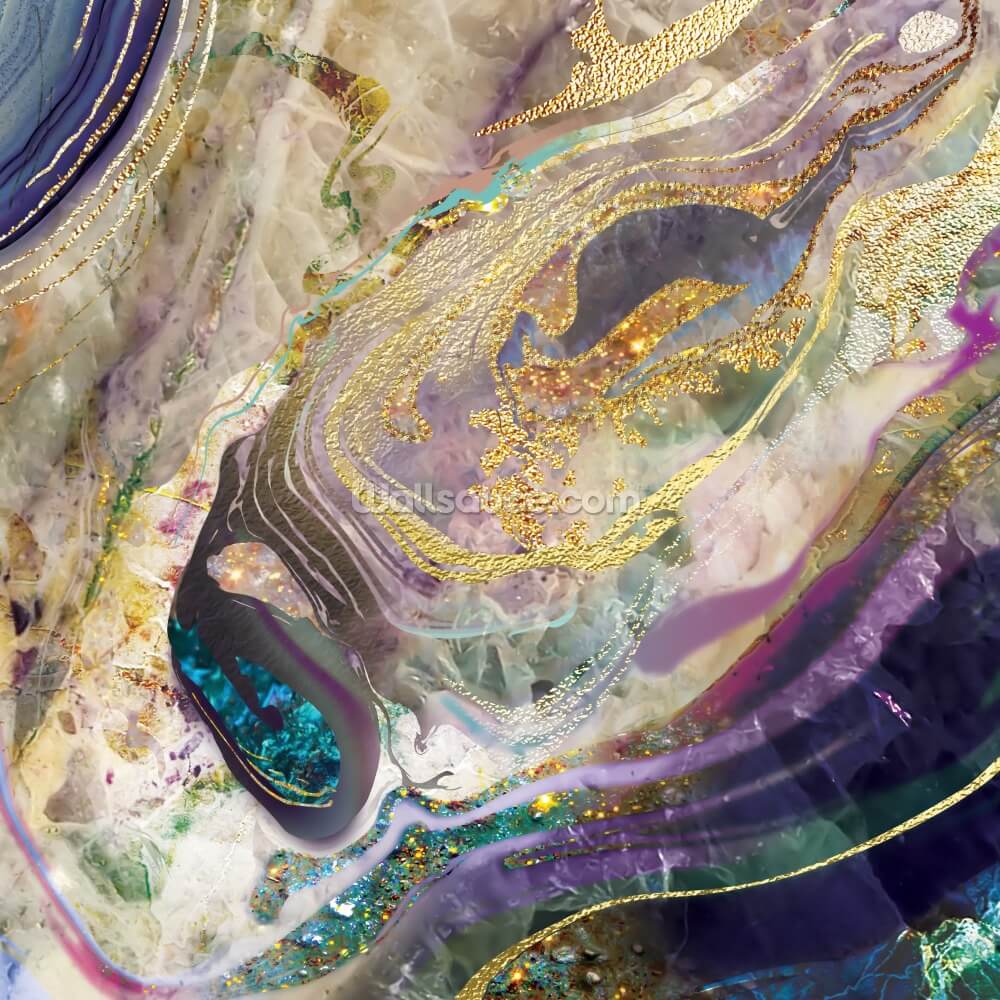 gouden en paarse marmeren behangmuurschildering genaamd Gold Dust Purple voor slaapkamers en woonkamers gouden en paarse marmeren behangmuurschildering genaamd Gold Dust Purple voor slaapkamers en woonkamers