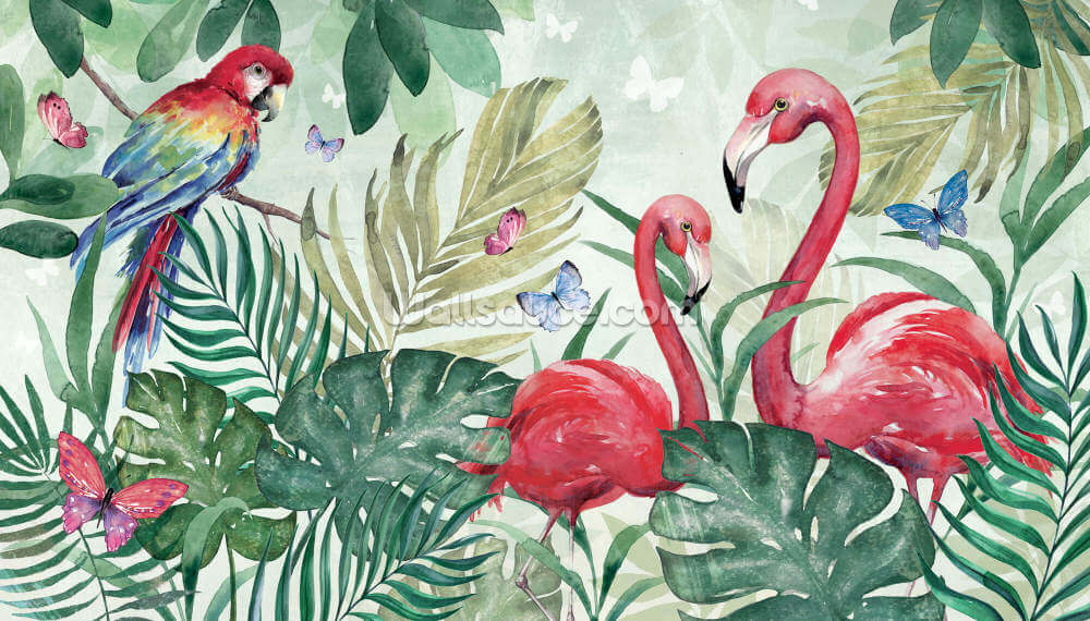Tropical Flamingo Wall Mural by Di Brookes Wallsauce UK
