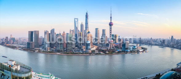 Shanghai Skyline Panoramic Wallpaper Mural Wallsauce Us