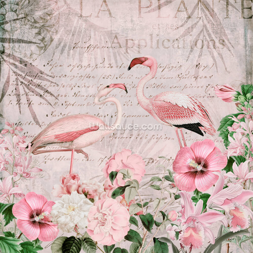 Pink Flamingo Flowers Mural By Andrea Haase Wallsauce Us