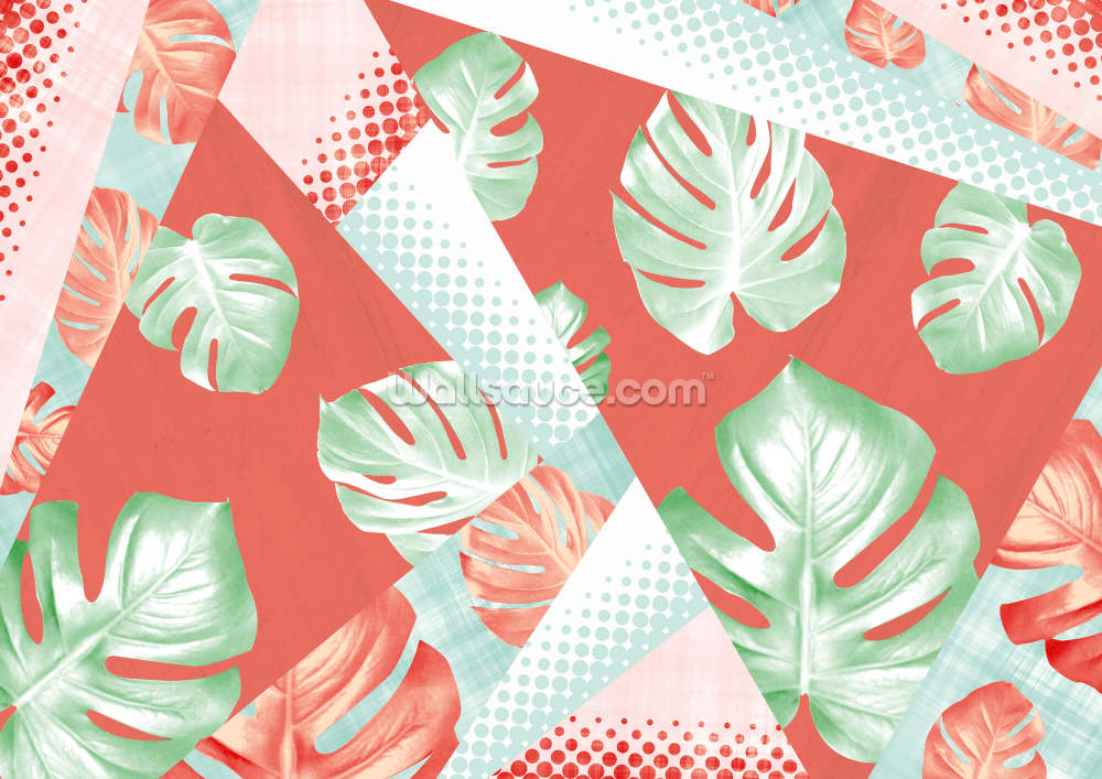 monstera coral wall mural by twisted pixels wallsauce us