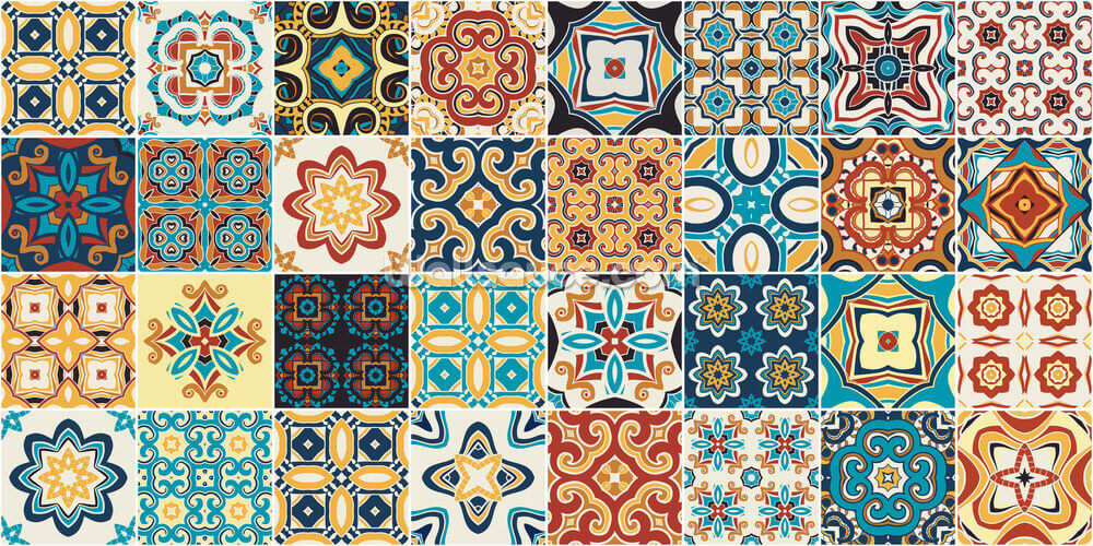 Terracotta and Blue Medley Wall Mural Wallsauce CA