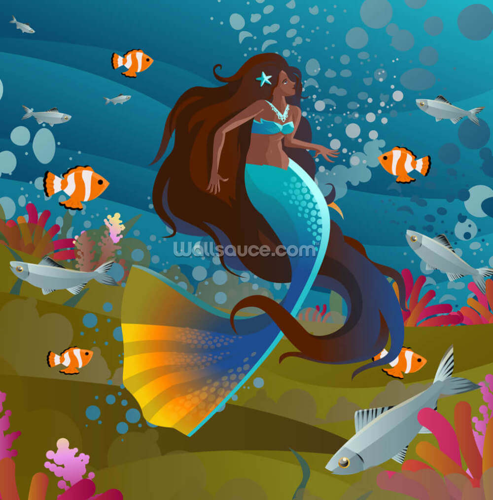 blue star fish mermaid wallpaper wallsauce us