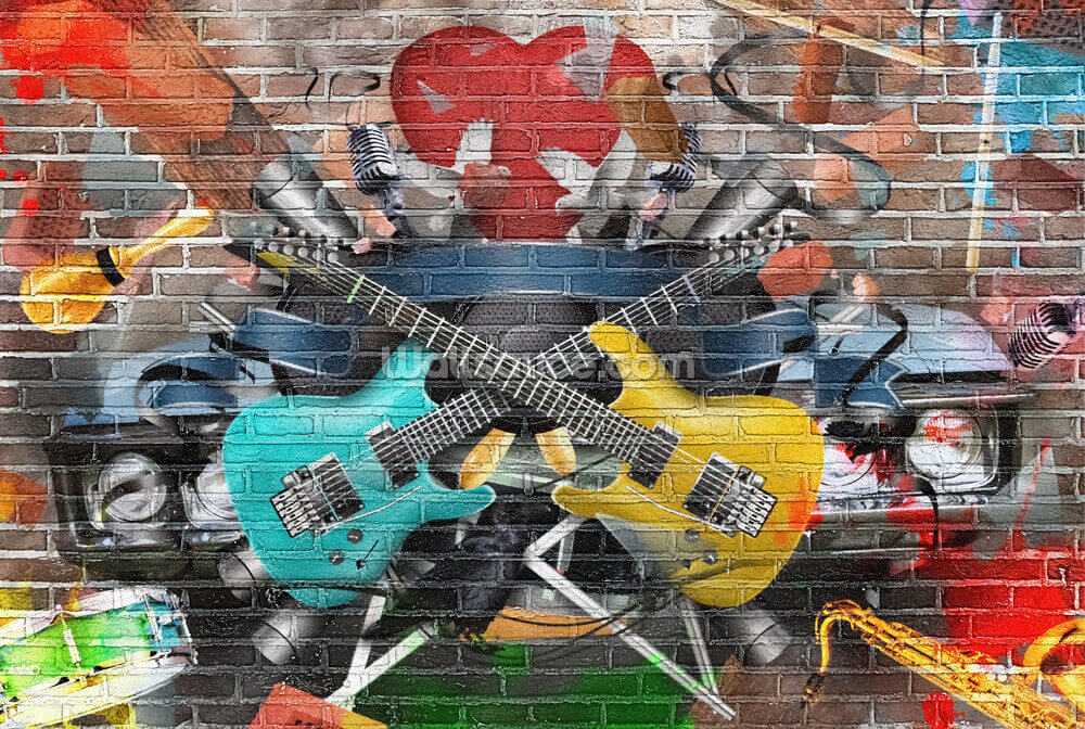 Graffiti Guitar Wall Mural Wallsauce Us