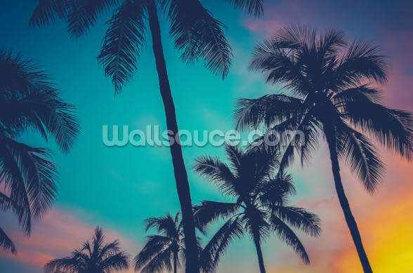 hawaii palmbomen bij zonsondergang behang wallsauce nl