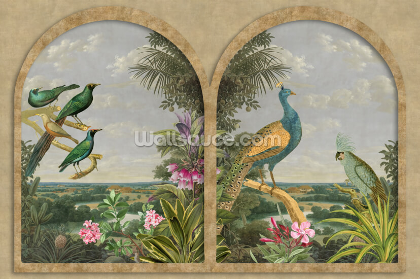 Window with Tropical Birds
