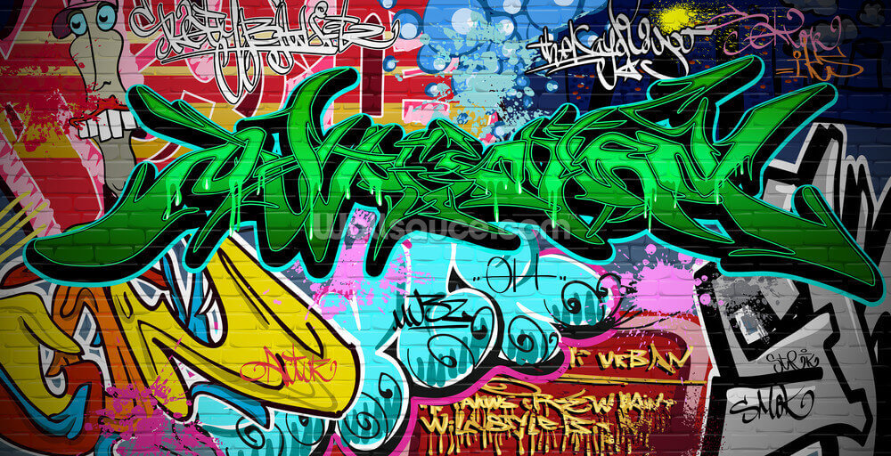 Graffiti Art Urban Green Wallpaper Mural | Wallsauce UK