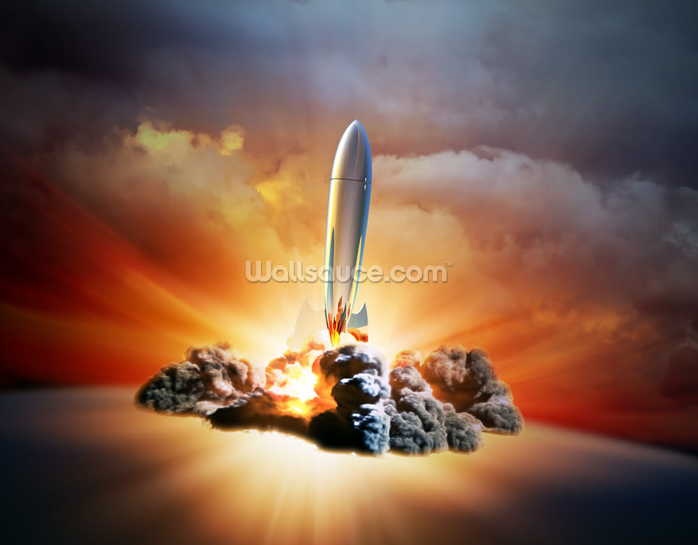 Retro Rocket Blast Off Wallpaper | Wallsauce UK