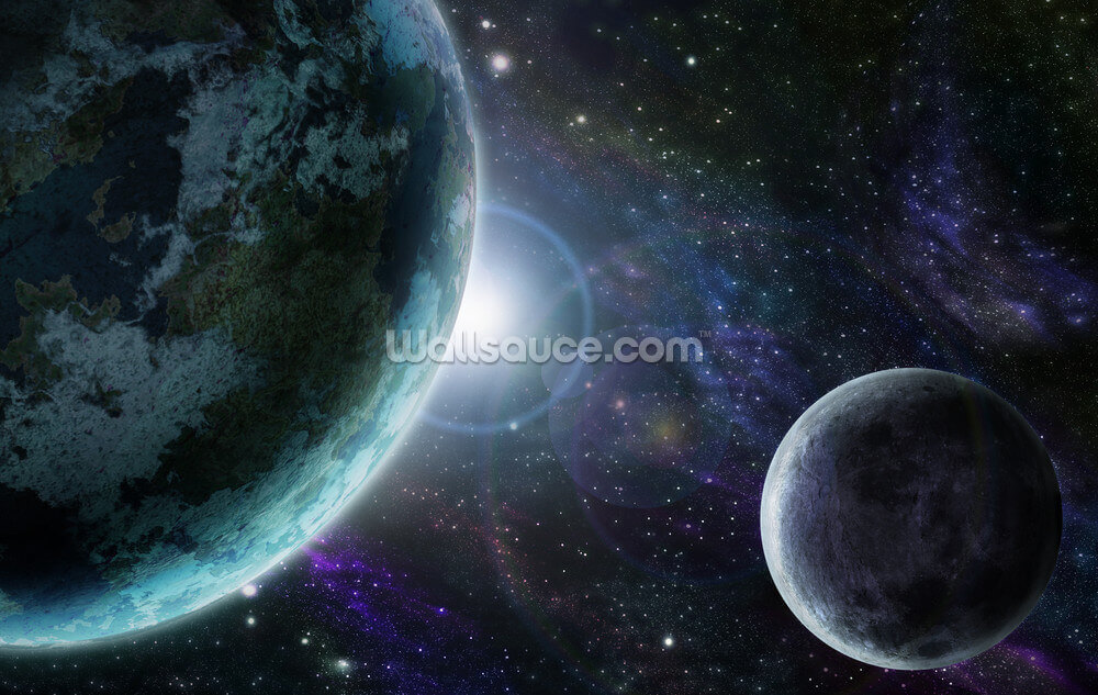 Blue Planet Earth in Outer Space Behang Blue Planet Earth in Outer Space Behang