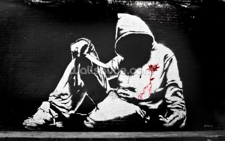 Banksy Hoodie with Knife Graffiti Banksy Hoodie with Knife Graffiti