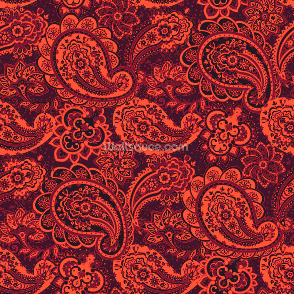 Fiery Red Exotic Patterns Wallpaper | Wallsauce US