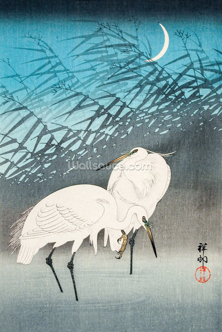Egrets and Reeds in Moonlight Egrets and Reeds in Moonlight