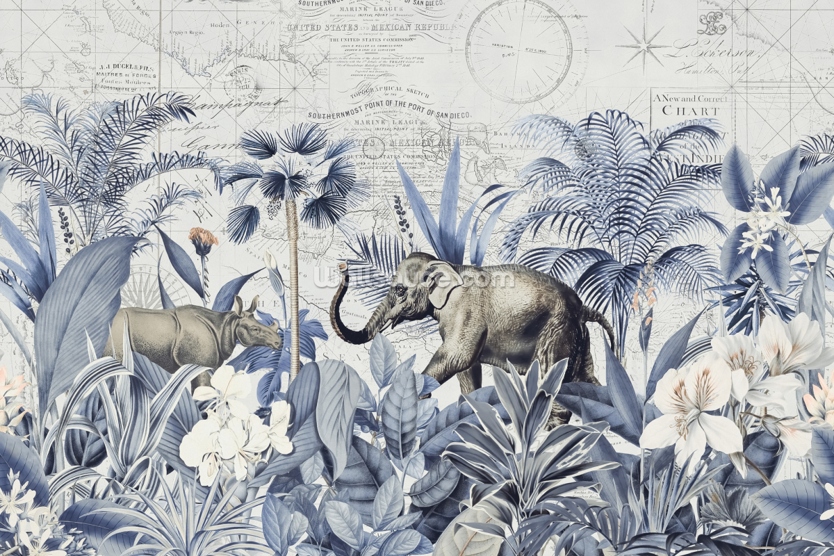 Paper Blue Elephant Map Postcards Paper & Party Supplies etna.com.pe