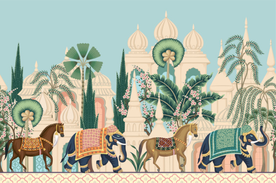 Chinoiserie Elephant & Horse Procession