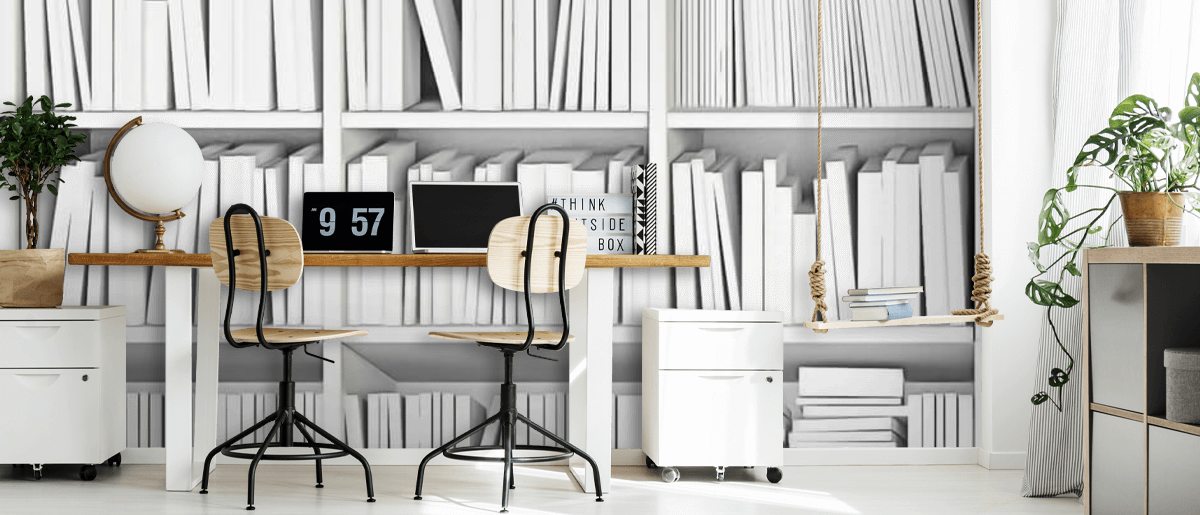 White Bookcase Wallpaper Wallsauce US