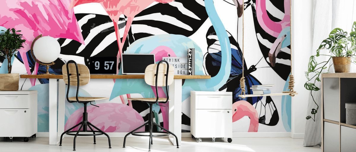 Pink and Blue Flamingo Wallpaper Wallsauce UK