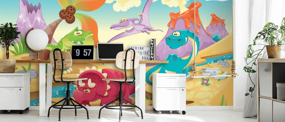 Dinosaurs Cartoon Wall Mural Wallsauce UK