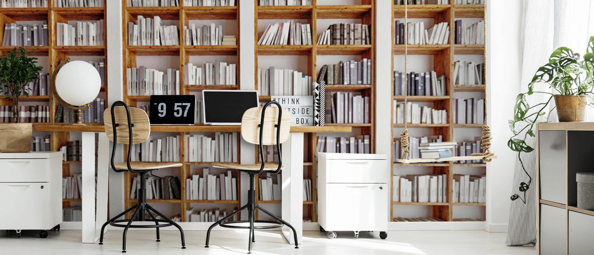 White and Wood Bookshelf Wall Mural Wallsauce EU