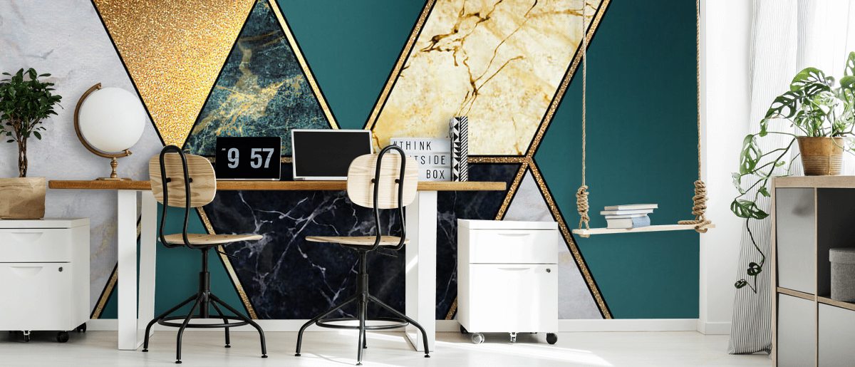 Teal and Gold Geometric Wallpaper Wallsauce AU