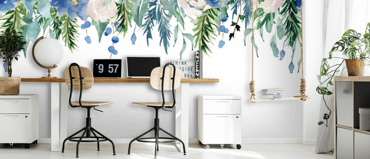 Blue Hanging Flowers Wallpaper Wallsauce UK