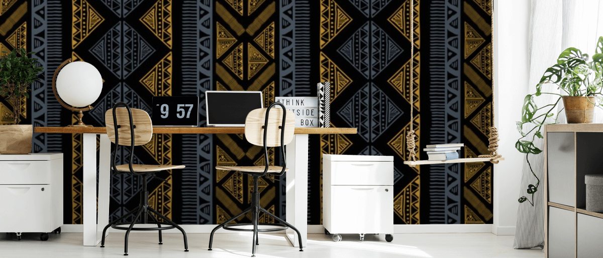 Ochre and Navy Pattern Wallpaper Wallsauce NO