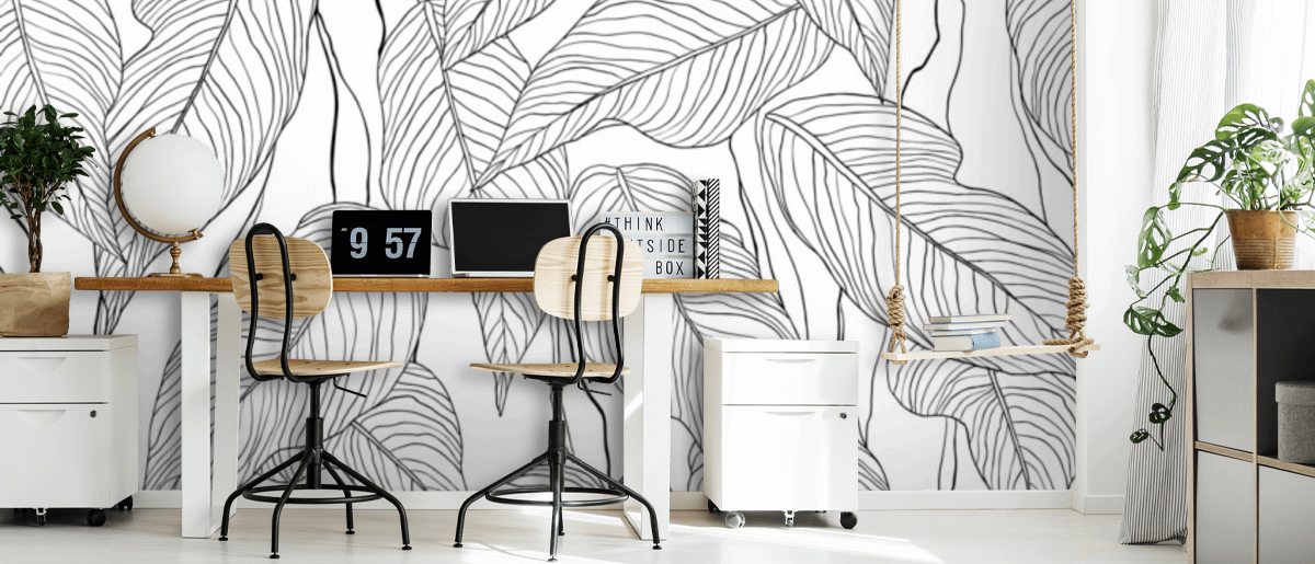 Black and White Leaves Wall Mural Wallsauce UK