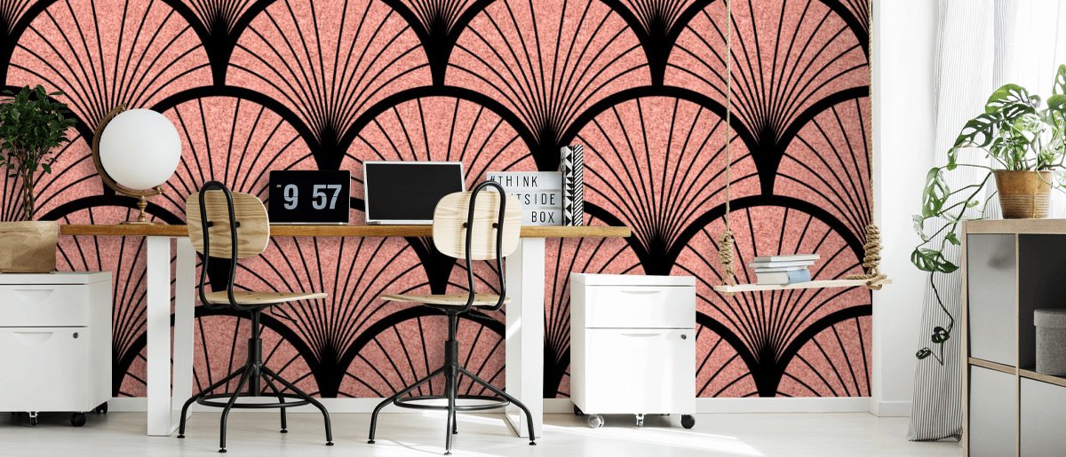 Art Deco Pink Rose Black Seamless Pattern Wallsauce UK