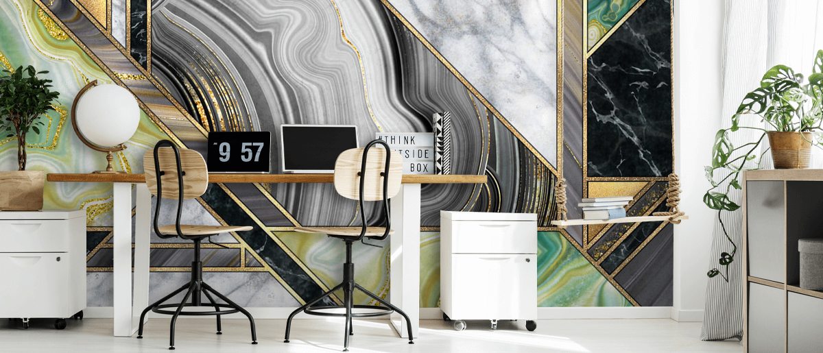 Teal and Gold Art Deco Wall Mural Wallsauce US