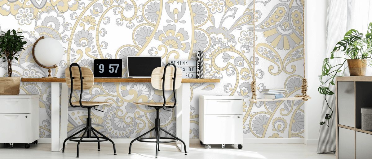 Ochre and Grey Paisley Wallpaper Wallsauce UK