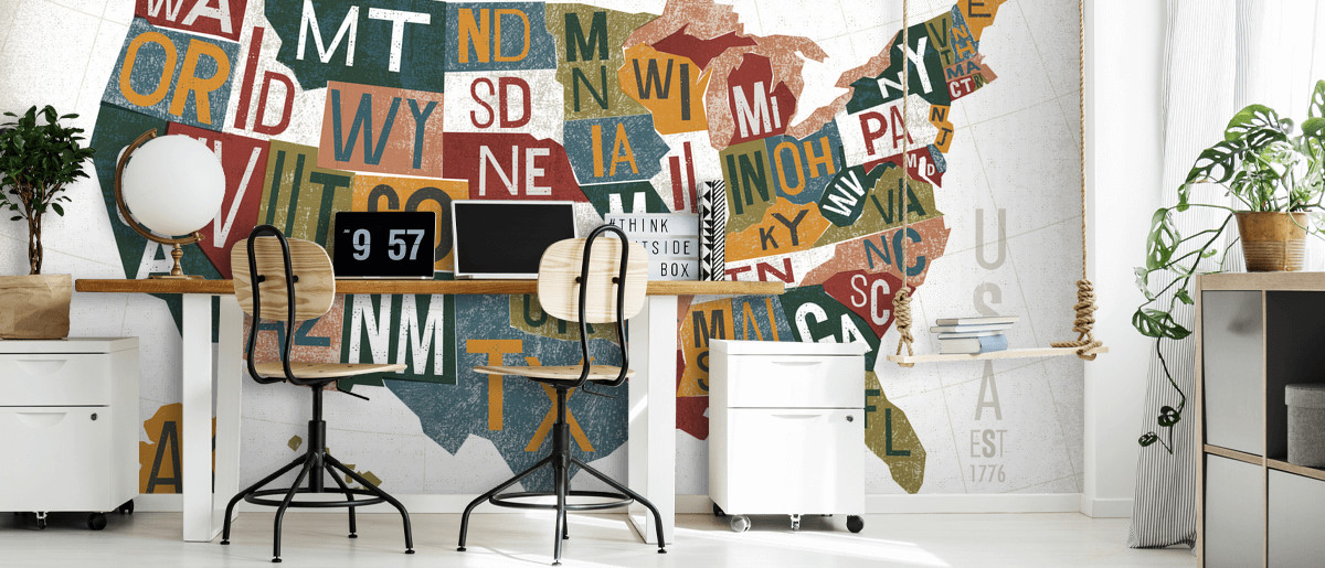 Letterpress USA Map Wall Mural Wallsauce UK