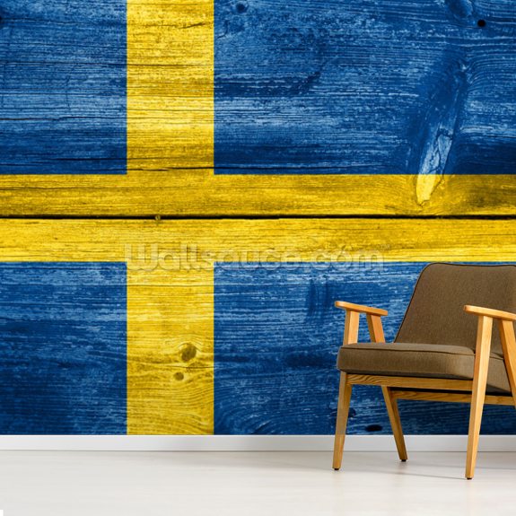 Vintage Swedish Flag On Wood Wallpaper Mural Wallsauce Nz