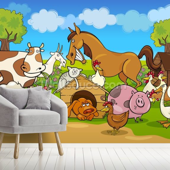 Farm Animals Wallpaper Mural Wallsauce UK