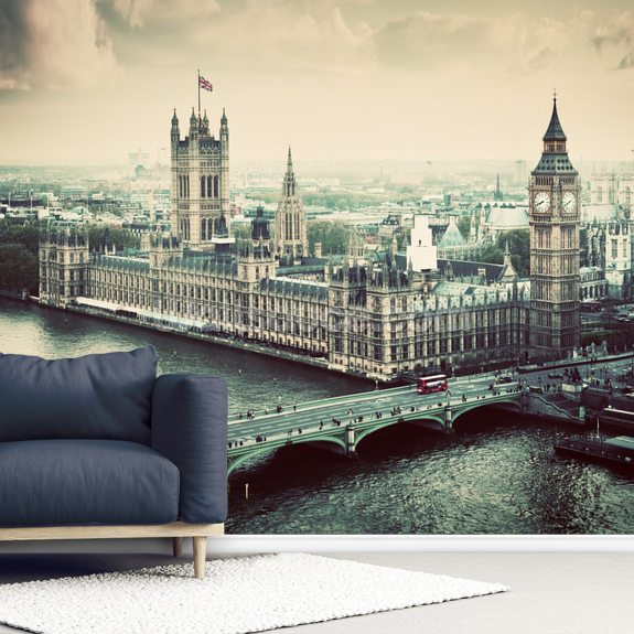 London Vintage Effect Wallpaper Mural Wallsauce UK