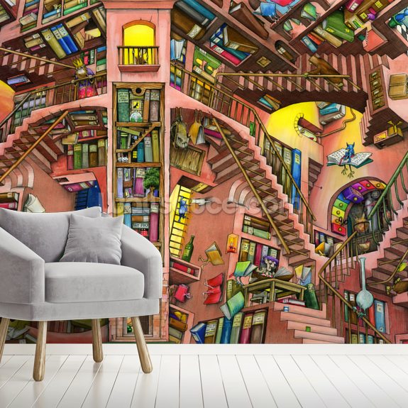 Library Wallpaper Mural by Colin Thompson Wallsauce US