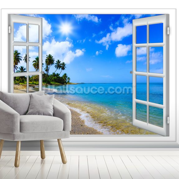 Paradise Beach Window View Wallpaper Wallsauce Us