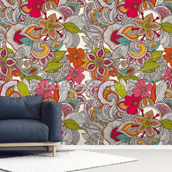 Flower Doodles Color Wall Mural Wallsauce UK