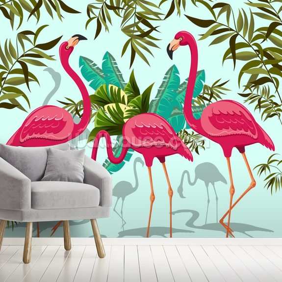 Tropical Pink Flamingos Wallpaper Wallsauce NZ